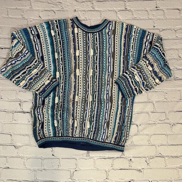 Vintage Authentic Coogi Australia Sweater Multi-Colored Cotton 3D Knit Sz Lrg - Picture 2 of 8